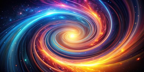 Poster - Abstract Cosmic Swirl A vibrant, swirling nebula with fiery orange and cool blue hues, depicting a celestial vortex of light and energy.