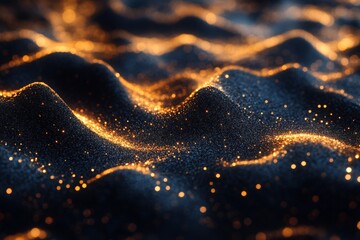 Aufkleber - Glistening golden particles form mesmerizing textures on dark surface at night