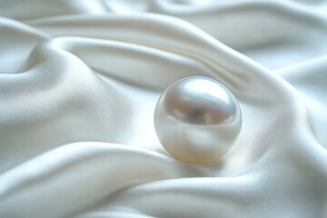 Poster - Beautiful pearl resting elegantly on soft white satin fabric creating a luxurious ambiance