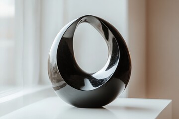 Aufkleber - Modern black sculpture on display near a window in a contemporary interior setting with soft natural light