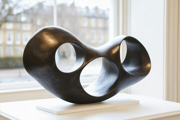 Aufkleber - Abstract sculpture displayed indoors with natural light enhancing its curves and forms in a gallery setting