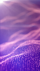 Poster - soft-focus violet background with glowing particles forming undulating waveforms under sunlight