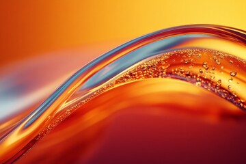 Aufkleber - Vibrant orange wave with bubbles illuminated by warm light creating an abstract composition