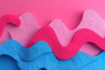 Fototapete - Bright and colorful abstract design with layered waves on a pink background