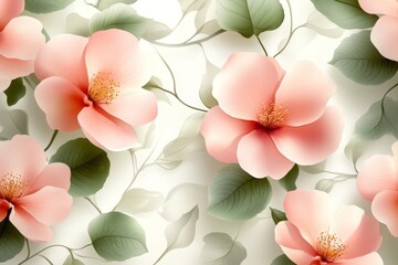 Aufkleber - Pink floral pattern with delicate leaves on a soft background showcasing elegance and beauty in design