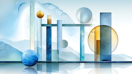 Poster - Abstract blue composition with soft geometric forms and gentle shading for a tranquil vibe