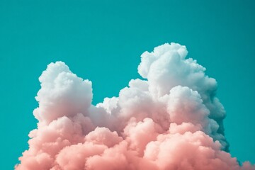 Poster - Vibrant pink and white clouds against a clear blue sky creating an enchanting atmosphere during a sunny day
