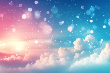 Poster - Colorful sunset sky with dreamy clouds and luminous orbs floating in vibrant hues