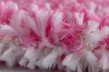 Leinwandbilder - Close-up view of a soft pink and white fabric showcasing its fluffy texture and delicate fibers