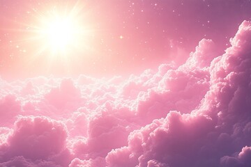 Aufkleber - Majestic sunrise over soft, pink clouds with sparkling stars in a tranquil sky