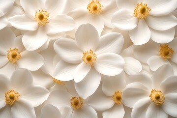 Poster - Delicate white blossoms with yellow centers create a serene floral background perfect for decorative use