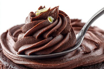 Poster - Creamy chocolate frosting swirled on top of decadent cake with a spoon resting beside it