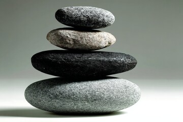 Poster - Balance of smooth stones stacked harmoniously creating a calming visual display in minimalist design
