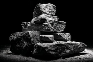 Aufkleber - Stacked rocks create a striking abstract sculpture in dramatic lighting