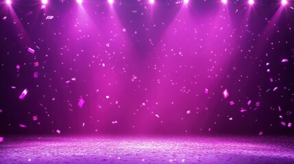 Poster - Purple stage with spotlights and confetti.