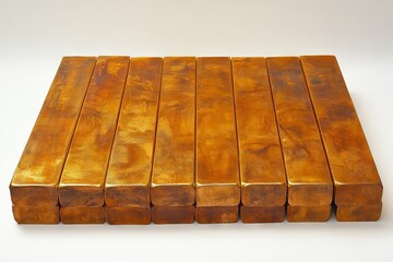 Poster - Golden metal bars arranged in neat rows showcasing their shiny surfaces and precise dimensions