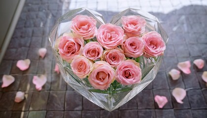 Wall Mural - pink roses in a crystal heart shape