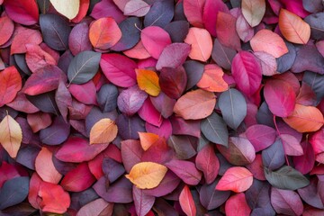 Poster - Vibrant autumn leaves create a colorful carpet in a serene outdoor setting during fall season