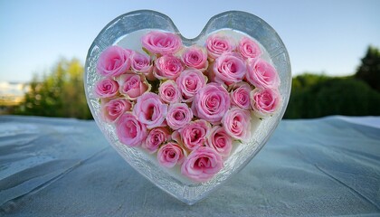Wall Mural - pink roses in a crystal heart shape