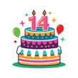 © InsidePhotoshop - Birthday cake with 14 candles vector illustration isolated on white background