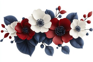 Poster - Beautiful arrangement of red, white, and blue flowers with detailed leaves for decorative purposes