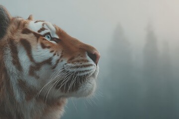 Poster - Majestic tiger gazing into the misty forest during early morning light
