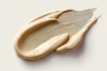 Poster - Creamy beige paint stroke on a light surface showing smooth texture and movement