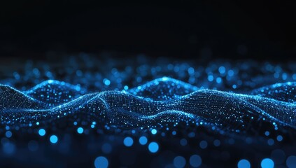 Poster - Abstract Blue Glowing Particle Waves Background