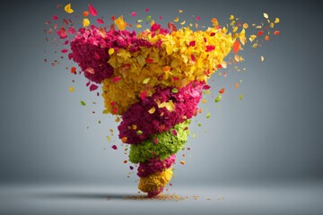 Poster - Colorful vortex of flower petals in vibrant hues swirling on a gray backdrop