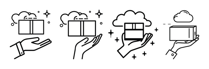 Fototapete - Hand Holding Gift Box Icons Cloud Computing Delivery