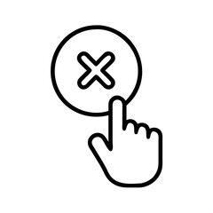 Poster - Hand pressing close button icon in minimalistic design  