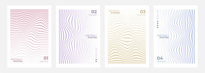Poster - Lines wave style abstract posters collection. Wavy line patterns. Minimalist cover templates. Futuristic backgrounds for creative graphic design. Vector illustration.