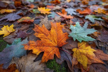 Poster - Vibrant autumn leaves cover the ground in a colorful display of nature's beauty during fall season