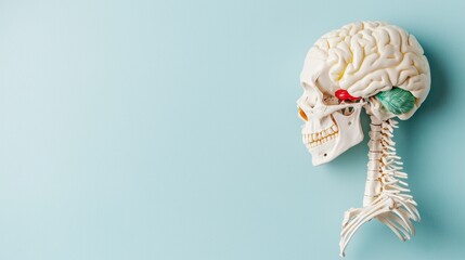 Poster - An artificial human skeleton model is displayed against a calming blue background. The model showcases intricate details, highlighting various anatomical features