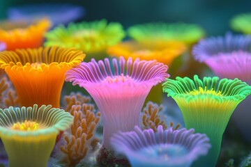 Poster - Colorful coral polyps in vibrant colors creating an underwater garden full of life and beauty in the ocean