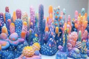 Aufkleber - Colorful cacti and vibrant desert plants create a striking display in a creative art installation indoors