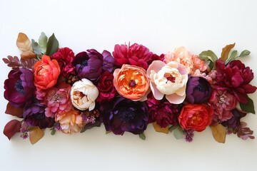 Poster - Beautiful floral arrangement featuring various colorful flowers on a plain background for decoration