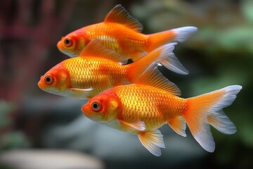 Aufkleber - Bright orange goldfish swimming gracefully in a serene aquarium environment during afternoon light