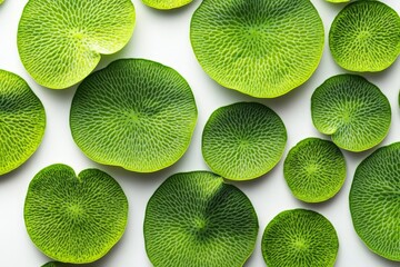 Aufkleber - Fresh green lily pads arranged on a light surface create a tranquil and vibrant natural pattern for relaxation