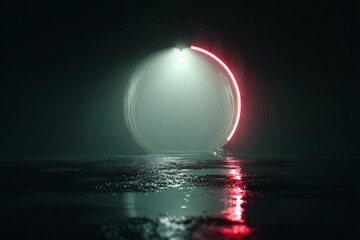 Poster - Mysterious illuminated tunnel with reflections in a dark environment at night