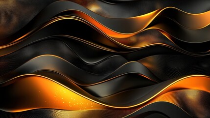 Poster - Smooth layered black waves illuminated with glowing orange hues, bold and abstract