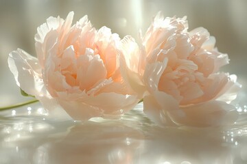 Poster - Soft pink peonies basking in gentle light create a serene atmosphere in a calming floral arrangement