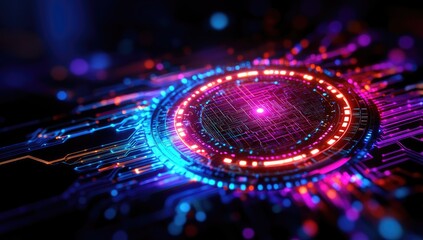 Poster - Abstract Glowing Circular Interface Digital Art