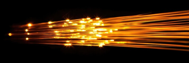 Poster - Abstract Glowing Orange and Gold Light Streaks on Black Background