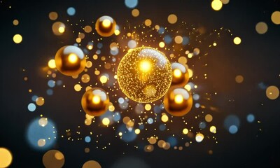 Poster - Vivid animation of radiant spheres bursting from deep blue background made with Generative AI technology