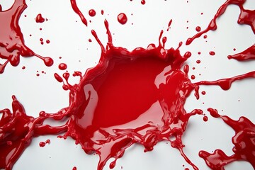 Aufkleber - Red liquid splashes create captivating patterns against a white background in an artistic display of color and motion