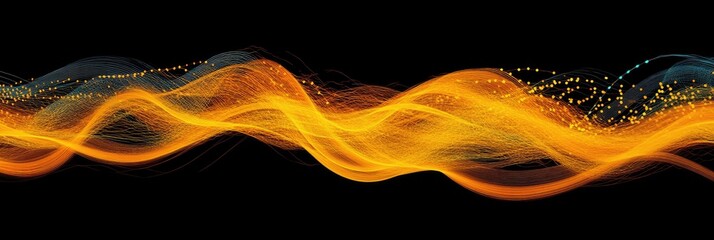 Poster - Abstract Orange and Yellow Glowing Particles Wave on Black Background
