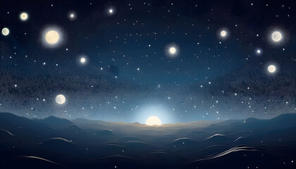 Poster - Starry night sky over calm ocean waves at dawn