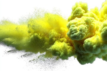Poster - Colorful cloud of vibrant yellow powder explodes in a dynamic display of motion and energy