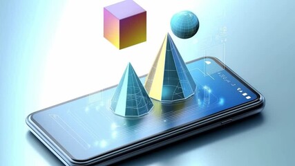Poster - Miniature hologram technology displayed on a smartphone with colorful geometric shapes